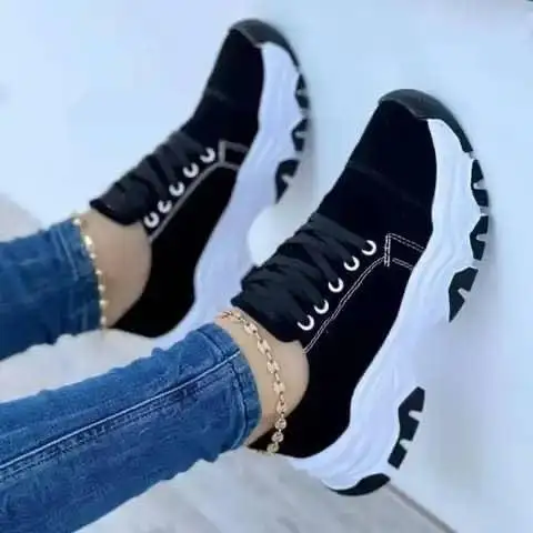 Women Sneakers Sport Thick Platform Lady Leisure Shoes Lace up Comfortable Breathable Canvas Hollow Out Shoe