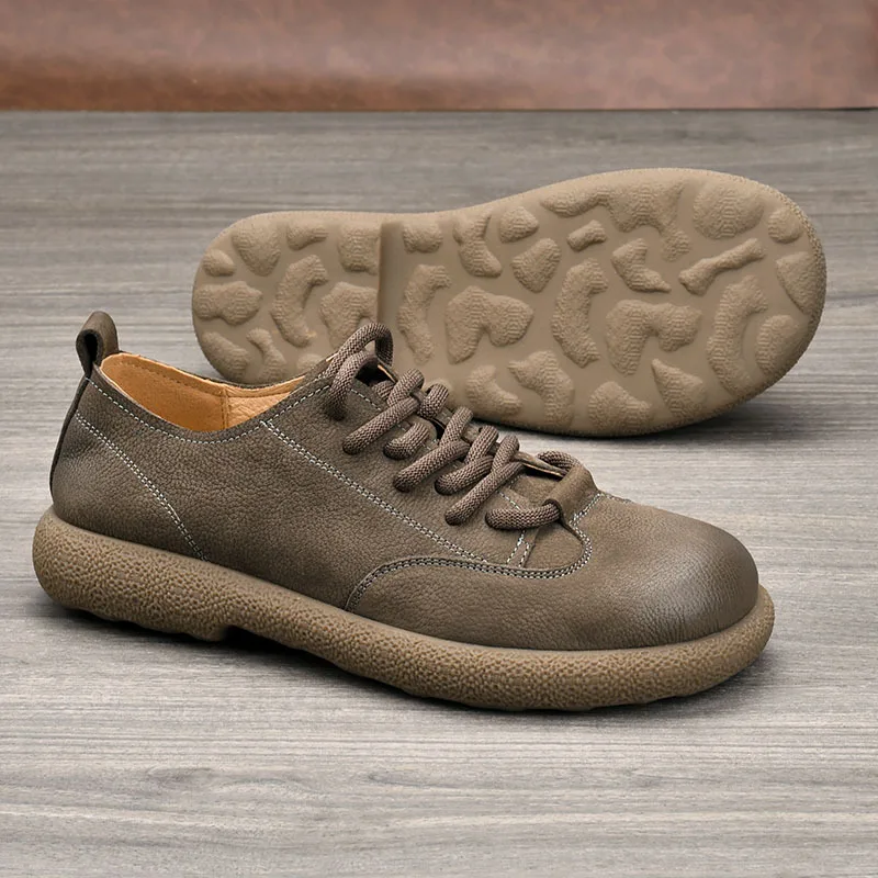 Genuine Leather Men's Round Toe Lace-up Boat Shoes Summer Breathable Rubber Outsole EVA Midsole Solid Pattern Casual Wear