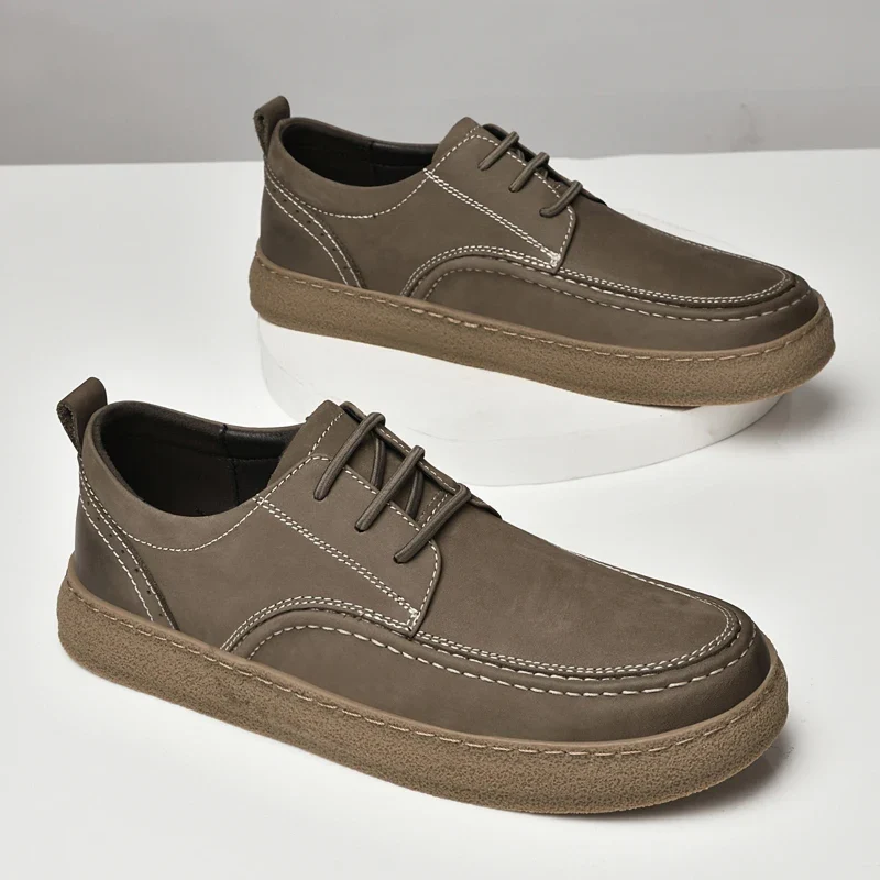 New Wholesale Lace-up Fashion Female Leather Boots for Women 37-46 Big Size Real Cow Skin Boat Shoes Original Famous 2025