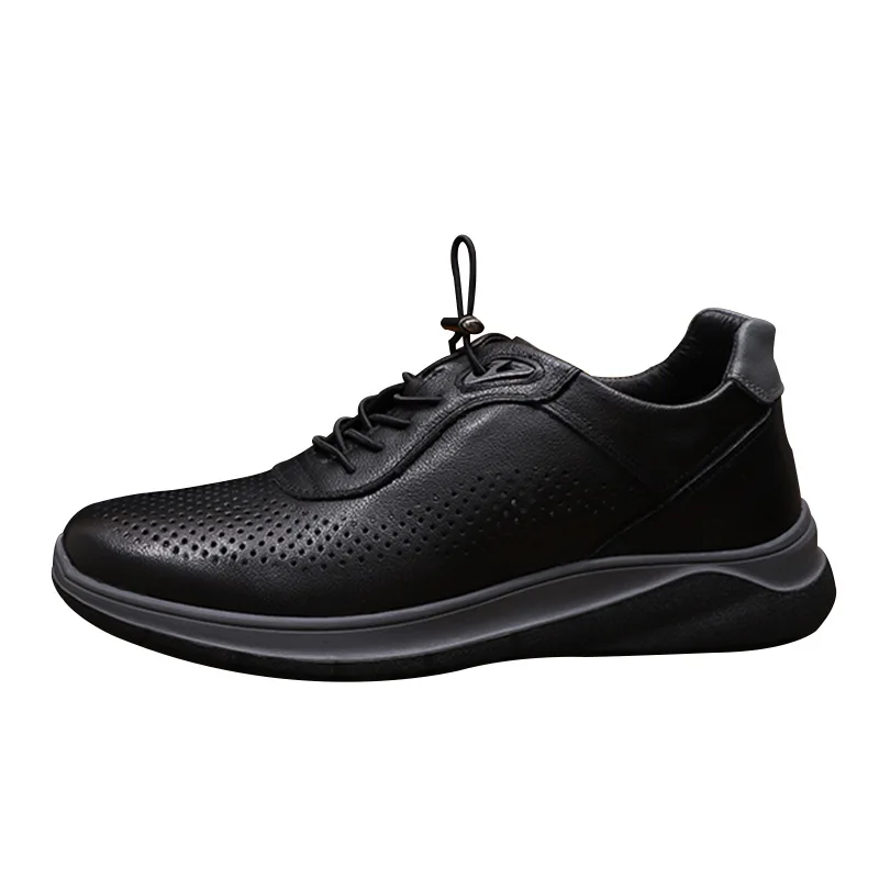 Men's Breathable Genuine Leather Walking Shoes Round Toe Lace-up Rubber Outsole Mesh Lining Summer Casual Shoes