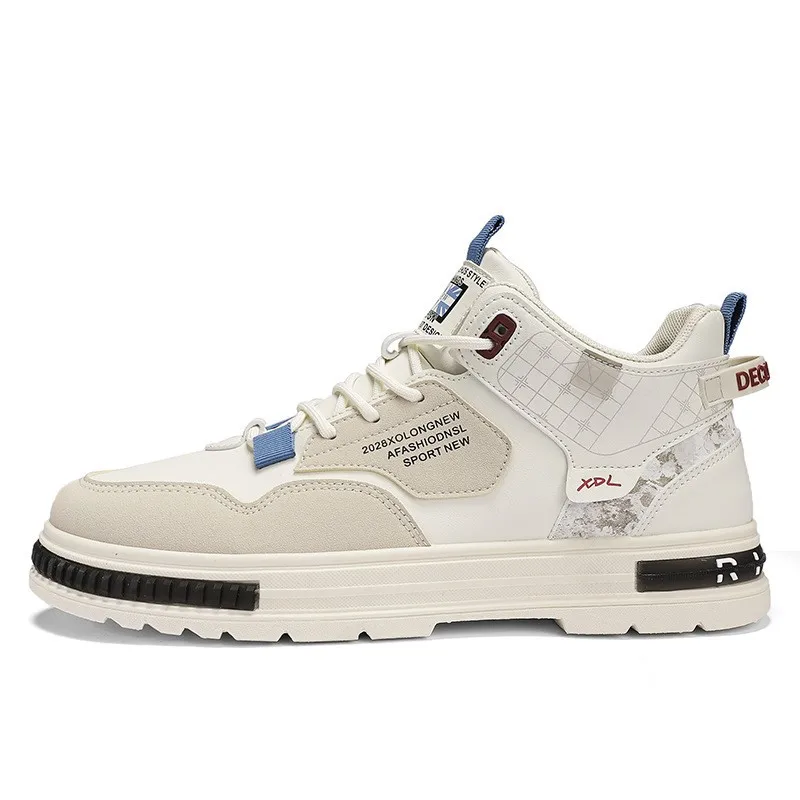 Spring Men's New Breathable High Top Small White Versatile White Shoes Thick Sole Casual Board Shoes for Men