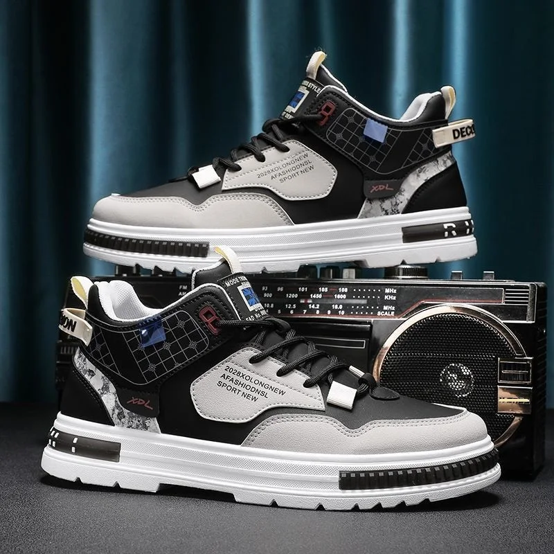 Spring Men's New Breathable High Top Small White Versatile White Shoes Thick Sole Casual Board Shoes for Men