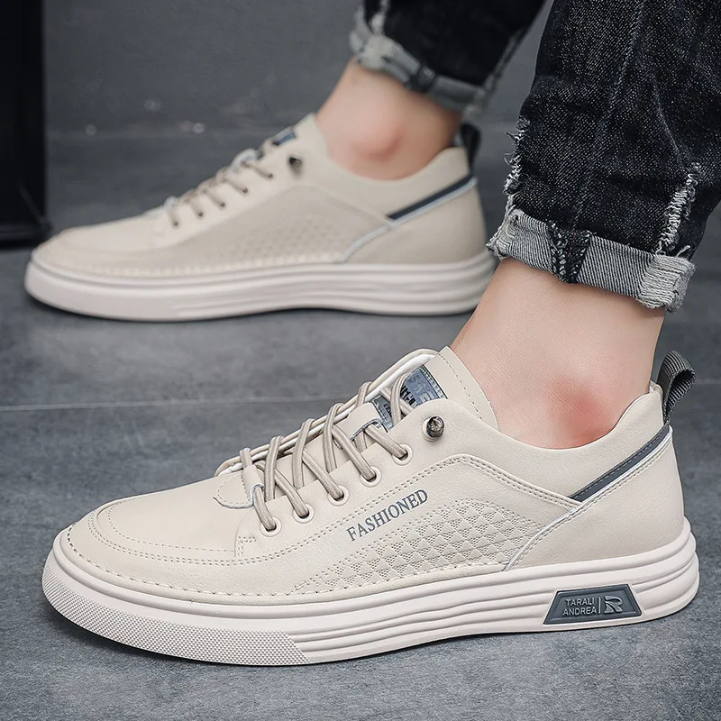Men's New Fashion White Thin Board Shoes Casual Breathable Walking Style Shoes