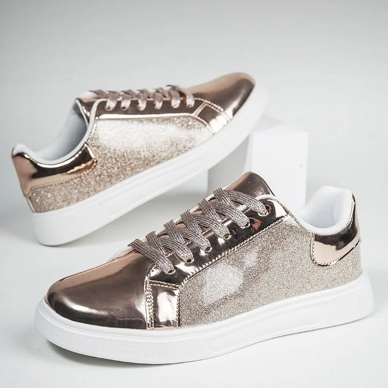 New Wholesale Women's Glitter Sneaker Sparkly High Quality 2024 Flat White Party Shoes Fashion Design Low Prices Factory OEM