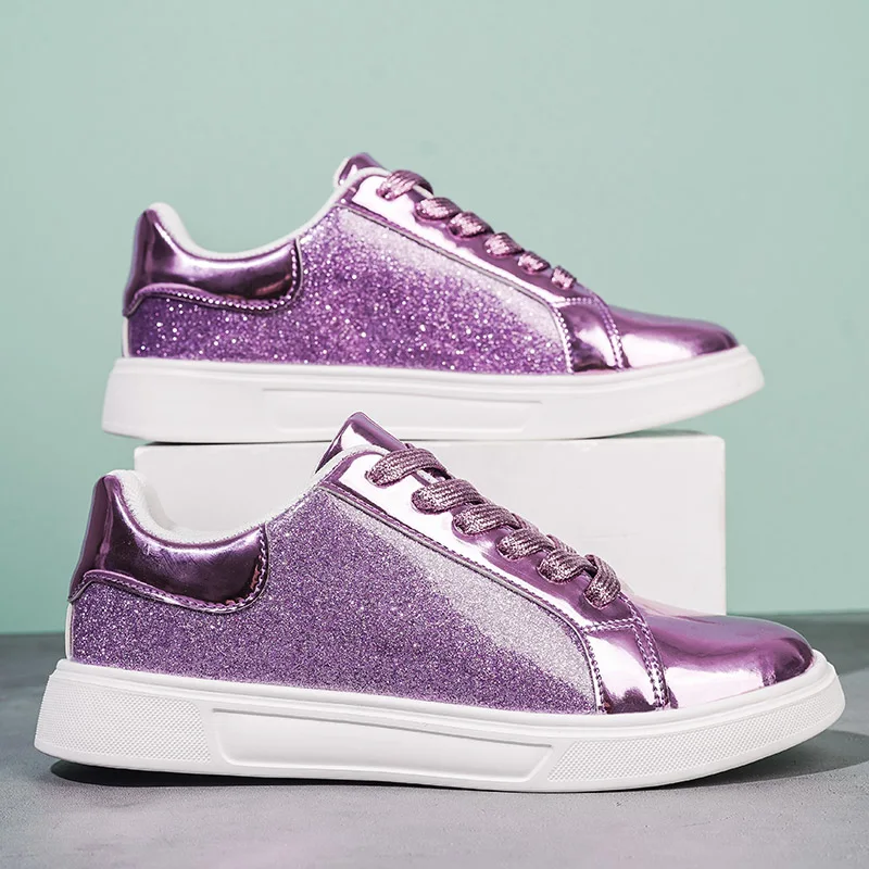 New Wholesale Women's Glitter Sneaker Sparkly High Quality 2024 Flat White Party Shoes Fashion Design Low Prices Factory OEM