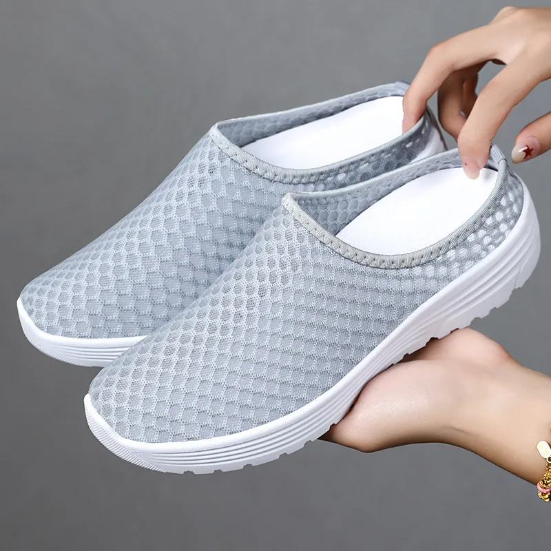 Women's Large Size Summer Casual Flat Platform Slides Breathable Mesh Soft Sole Comfortable Slip-On Comfortable Style