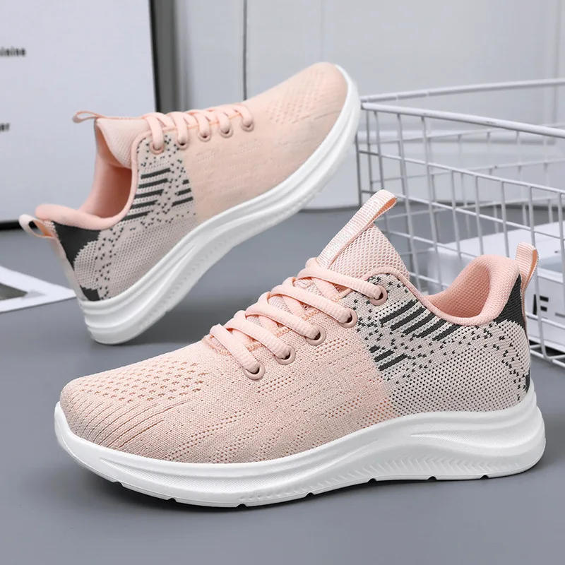 Design Multicolor Fly Woven Upper Light Breathable Women's Large Casual Fashion Sneaker