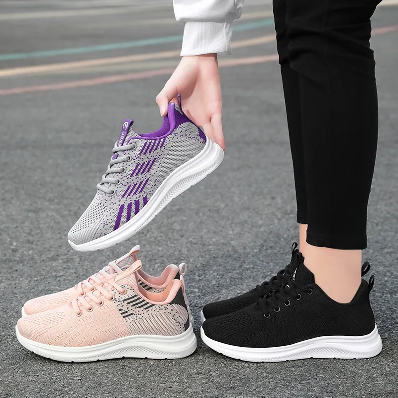 Design Multicolor Fly Woven Upper Light Breathable Women's Large Casual Fashion Sneaker