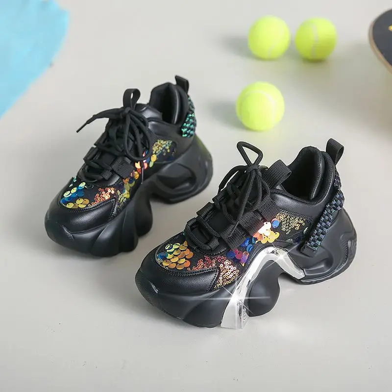 Pink Sequin Chaussures De Sport Trendy Women's Fashion Mujer Leather Sneakers Casual Shoes