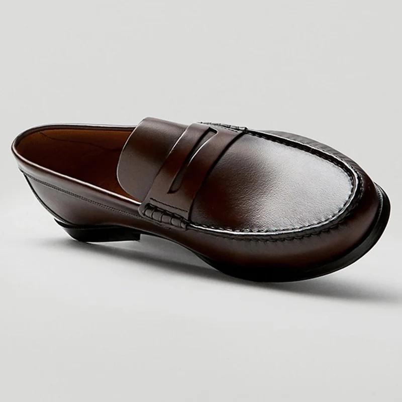 Vintage Calf Leather Men's Loafer Shoes High Quality Handmade Wear-Resistant Brown Pure Leather Casual Shoes