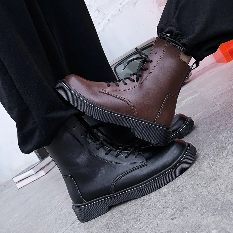 Women Fashion Leather Boots Waterproof Warm Boots Man Ankle Boots British Style Shoes