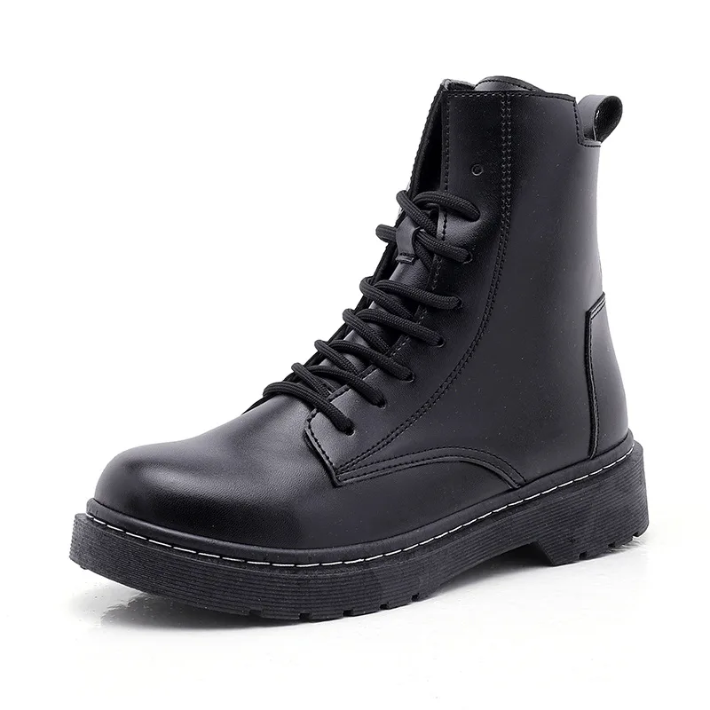 Women Fashion Leather Boots Waterproof Warm Boots Man Ankle Boots British Style Shoes