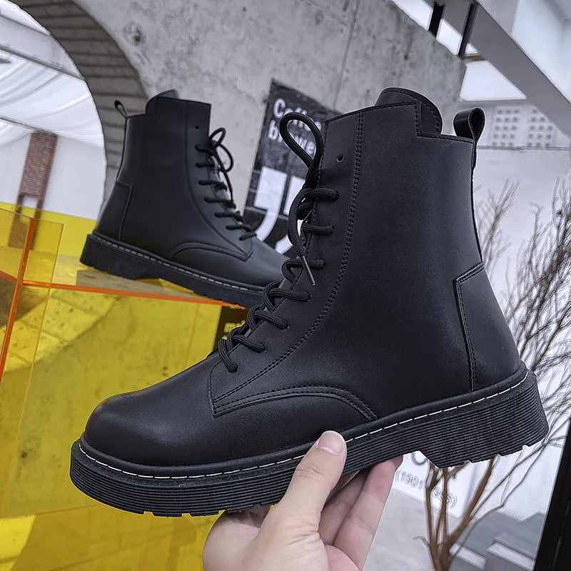 Women Fashion Leather Boots Waterproof Warm Boots Man Ankle Boots British Style Shoes