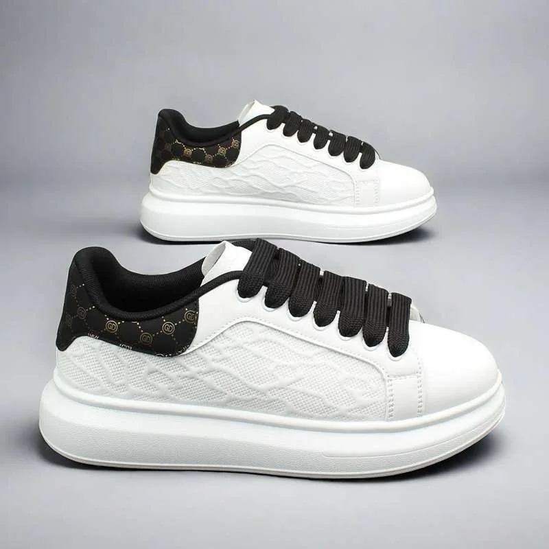 Couple's Platform Sneakers Leather White Trainers Men's Casual Board Shoes