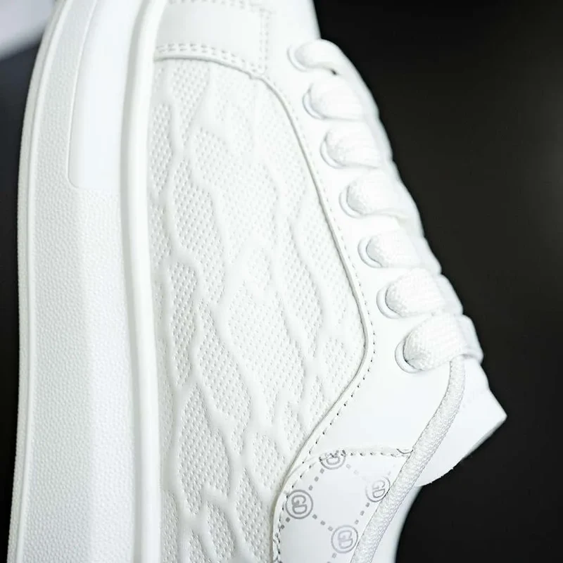 Couple's Platform Sneakers Leather White Trainers Men's Casual Board Shoes