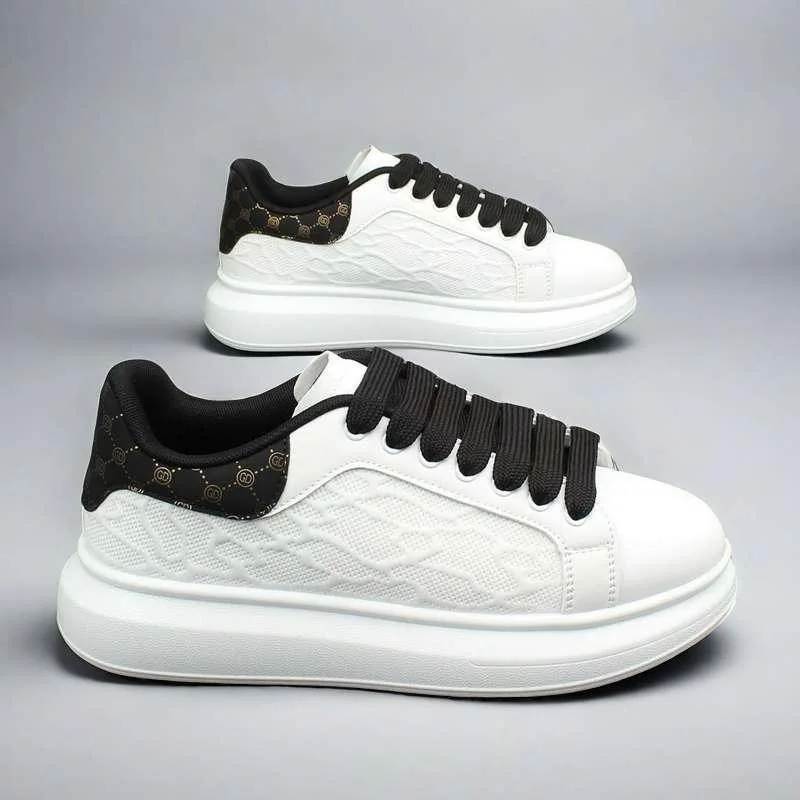 Couple's Platform Sneakers Leather White Trainers Men's Casual Board Shoes