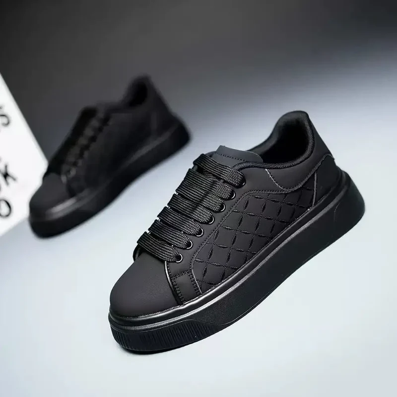Men's White Sneakers Inside Elevating Couple Board Shoes Leather Casual Trainers
