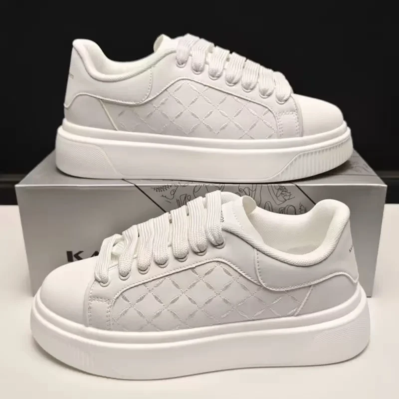 Men's White Sneakers Inside Elevating Couple Board Shoes Leather Casual Trainers