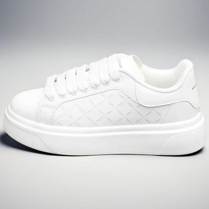 Men's White Sneakers Inside Elevating Couple Board Shoes Leather Casual Trainers