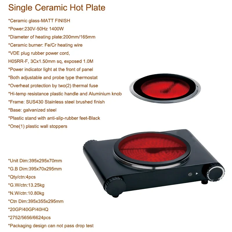 Single Burner Electric Hot Plate CB CE Certified Metal Housing Kitchen Appliance Hotplate for Household Cooking Stove