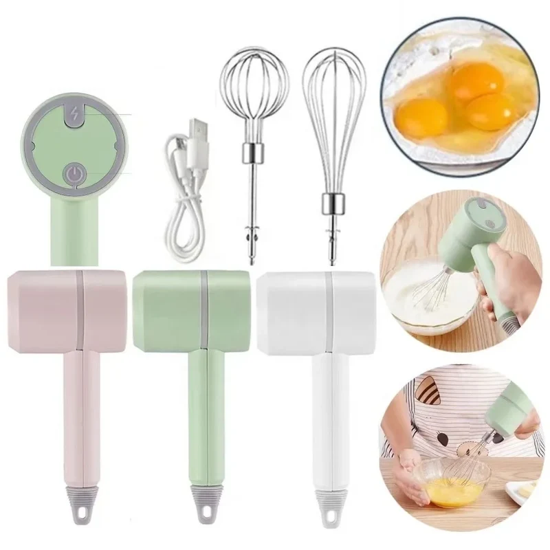 USB Rechargeable 3-in-1 Mini Portable Electric Kitchen Hand Mixer Wireless Garlic Chopper Cordless Whisk for Car Cordless