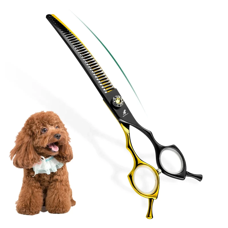 7.5inch Black&Gold Japan 440c Curved Fishbone/Dense Scissors Paint Shaped Scissors Pet Grooming Veterinary Scissors PT-173