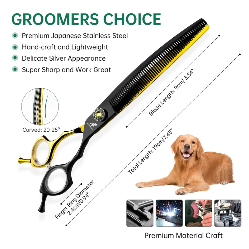 7.5inch Black&Gold Japan 440c Curved Fishbone/Dense Scissors Paint Shaped Scissors Pet Grooming Veterinary Scissors PT-173