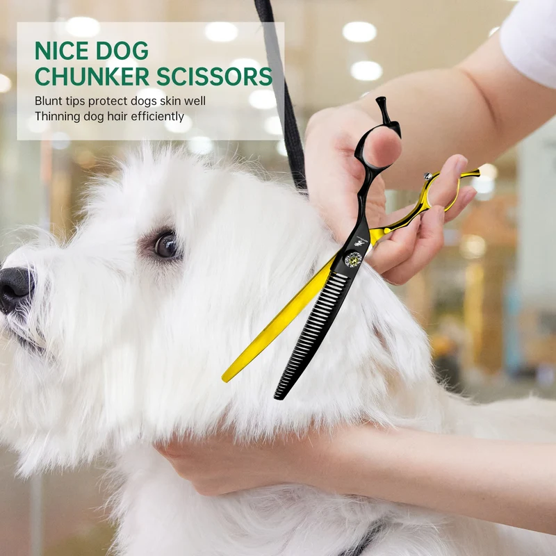 7.5inch Black&Gold Japan 440c Curved Fishbone/Dense Scissors Paint Shaped Scissors Pet Grooming Veterinary Scissors PT-173