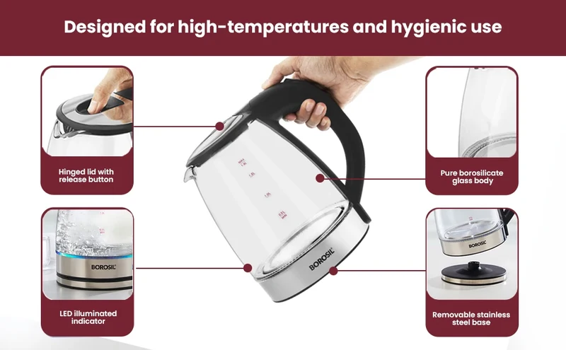 1.8L Electric Glass Kettle Cordless Digital Temperature Control Water Boiler with Automatic Shut-off for Home Car RV Use