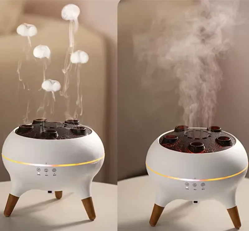 Portable Flame Vulcano Crack Jellyfish Humidifier Diffuser Dynamic Sound Pickup Wireless Remote Control Air Humidifier