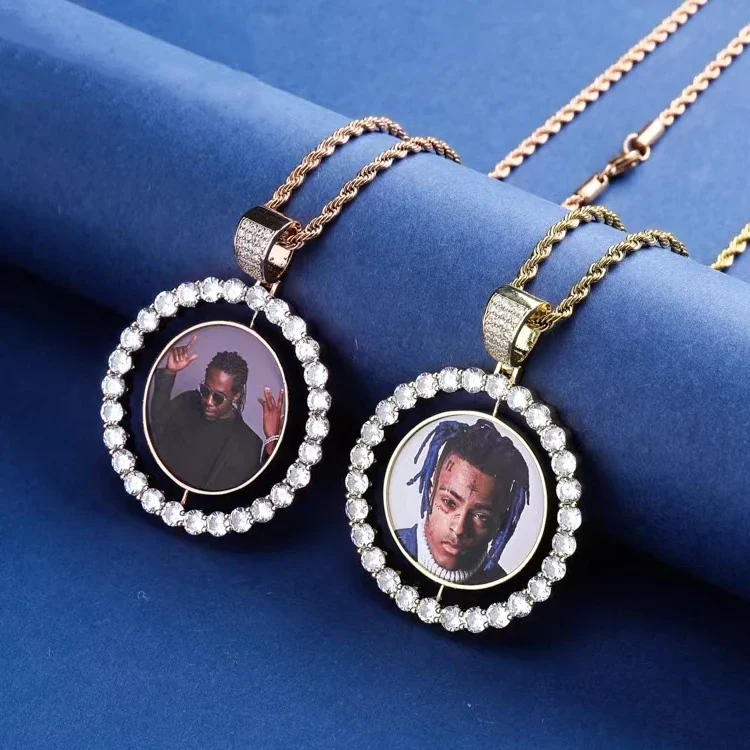Custom Hip Hop Memory Medallion Jewelry 925 Silver with VVS Moissanite Ice Out Circle Picture Photo Pendant