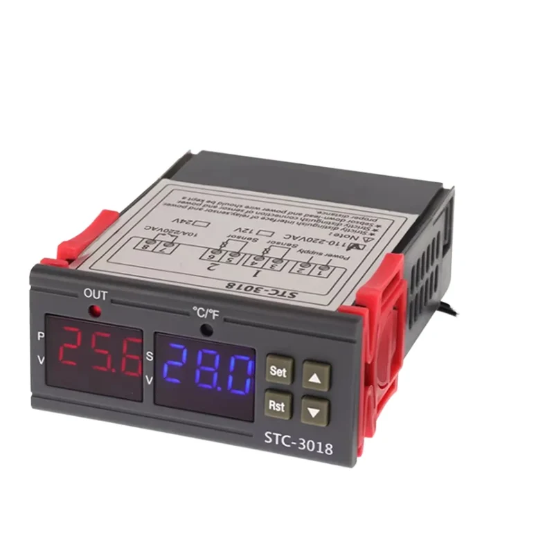 STC-3018 Digital LED Display Thermostat Temperature Controller, Dual Display, Heating/Cooling Thermoregulator NTC Sensor Probe