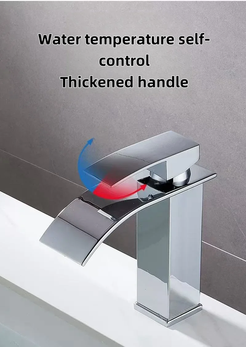 Hot Sale Single Hole Deck Mounted Wash Basin Faucet Modern Flat Mouth Waterfall Hot Cold Water Bathroom Faucet