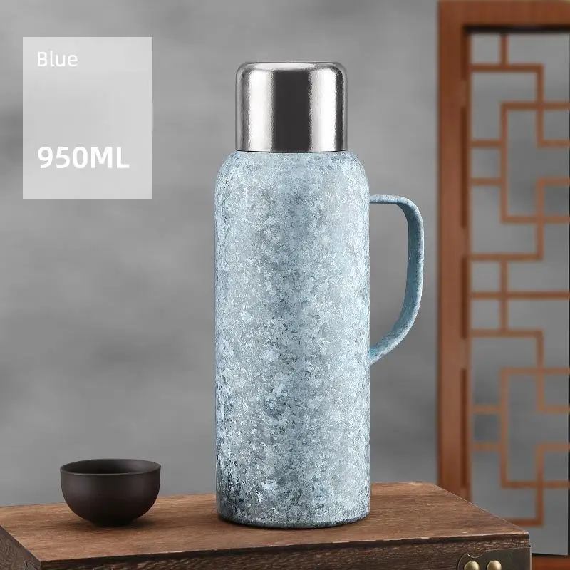 Large Capacity Leak-Proof Titanium Insulated Thermos Bottle with Mechanical Temperature Display Lid and Handle for Camping