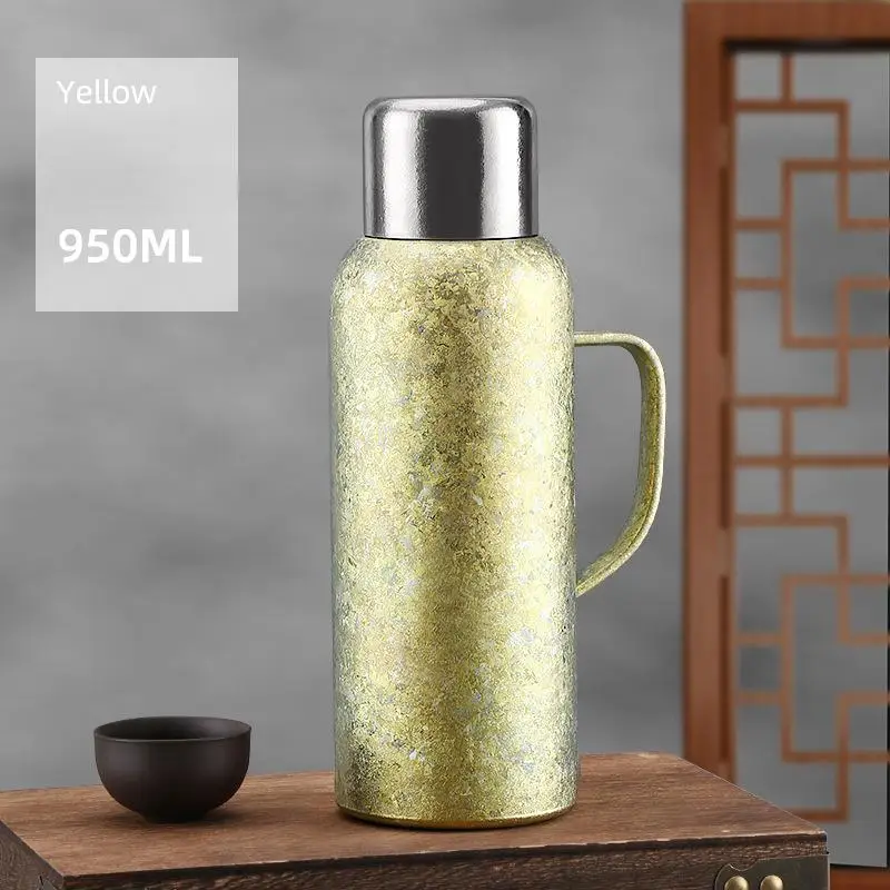 Large Capacity Leak-Proof Titanium Insulated Thermos Bottle with Mechanical Temperature Display Lid and Handle for Camping