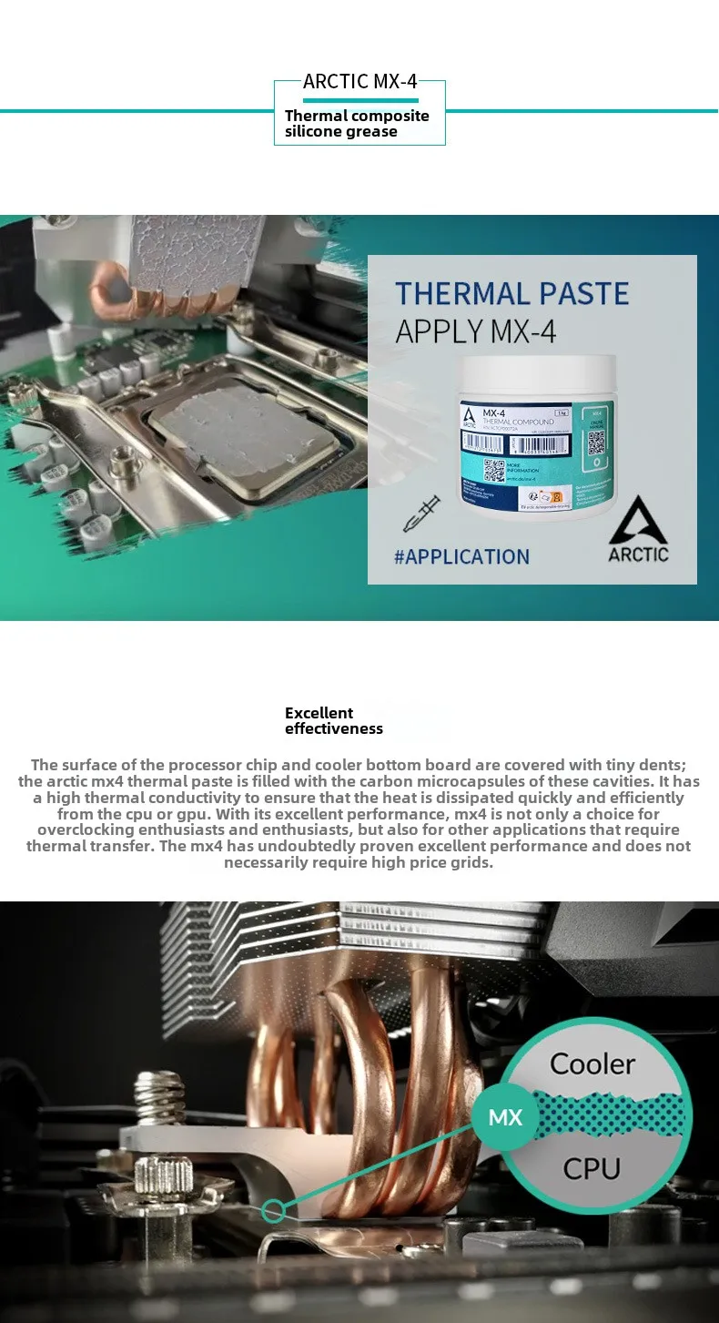 For Arctic Mx-4 Thermal Silicone Grease Desktop Notebook CPU Graphics Card Cooling Paste Copper Computer Case Ball Bearing Bea