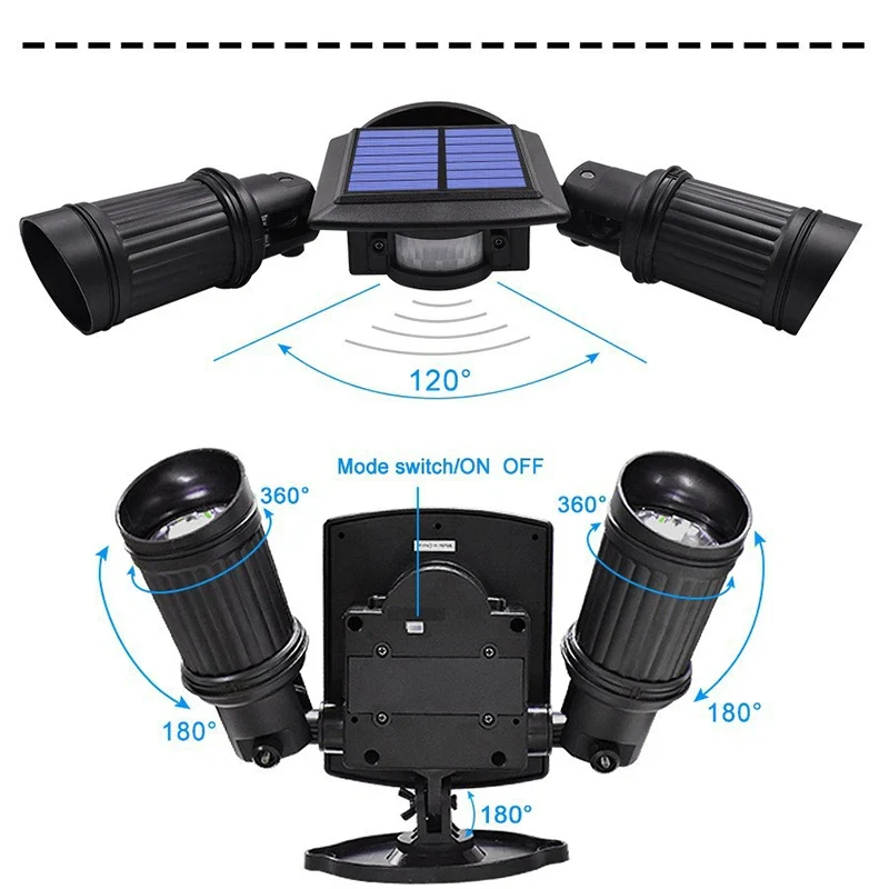 Two Adjustable Heads 180 Detection Angle 10W COB Waterproof LED Outdoor Motion Sensor Security Flood Lights