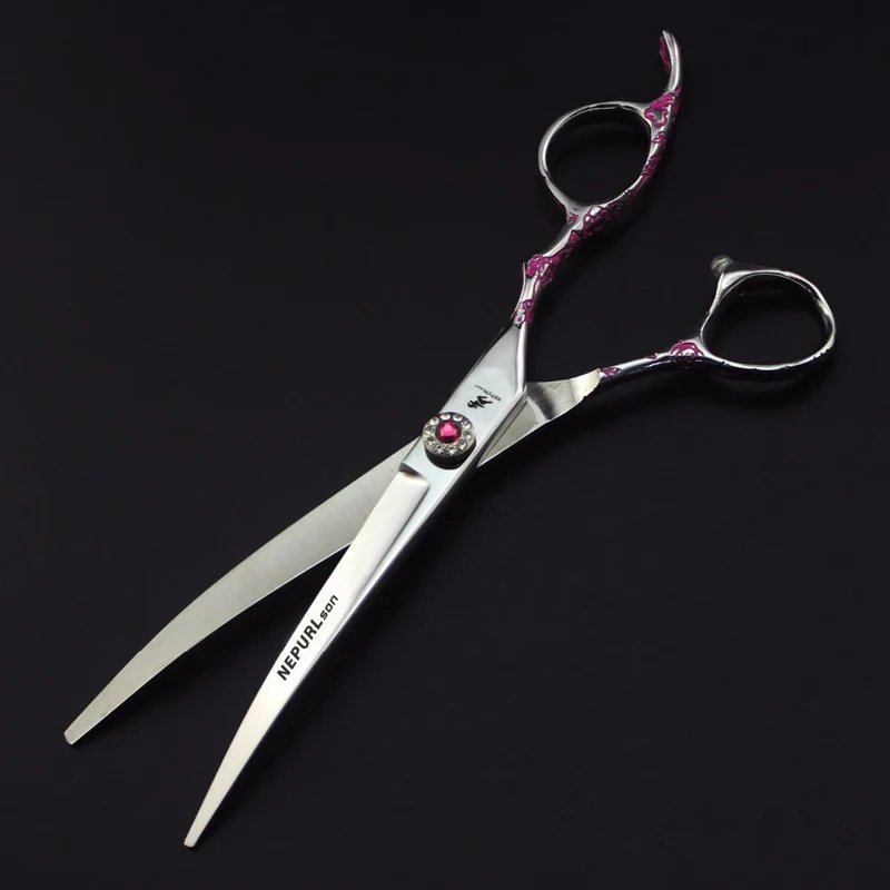 7.0 Inch Pink plum Handle Veterinary Animal Shaped Scissors Pet Grooming Scissors Pet Fishbone Teeth 5 Scissors Set PTS-114