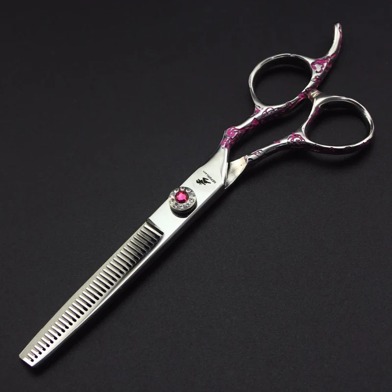 7.0 Inch Pink plum Handle Veterinary Animal Shaped Scissors Pet Grooming Scissors Pet Fishbone Teeth 5 Scissors Set PTS-114