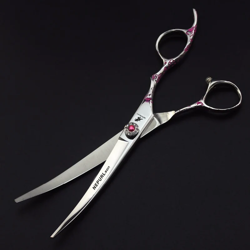 7.0 Inch Pink plum Handle Veterinary Animal Shaped Scissors Pet Grooming Scissors Pet Fishbone Teeth 5 Scissors Set PTS-114