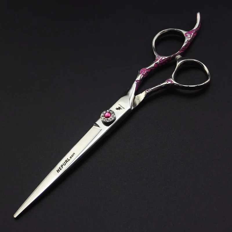 7.0 Inch Pink plum Handle Veterinary Animal Shaped Scissors Pet Grooming Scissors Pet Fishbone Teeth 5 Scissors Set PTS-114