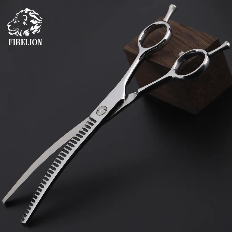 FIRELION 7.5 Inch High Quality Profession Pet Grooming Scissors Dog Chunker Shark Teeth Curved Thinning Scissors