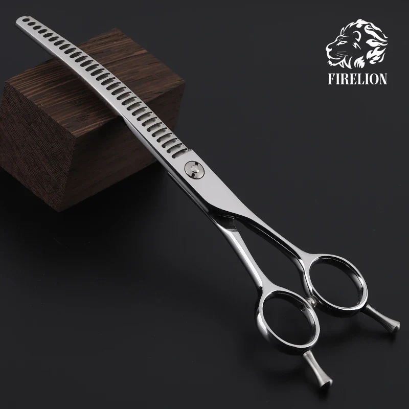 FIRELION 7.5 Inch High Quality Profession Pet Grooming Scissors Dog Chunker Shark Teeth Curved Thinning Scissors