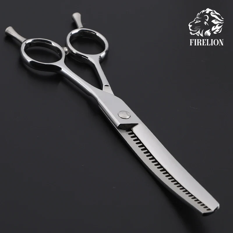 FIRELION 7.5 Inch High Quality Profession Pet Grooming Scissors Dog Chunker Shark Teeth Curved Thinning Scissors