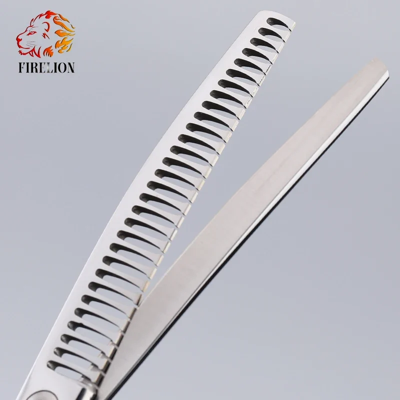 FIRELION 7.5 Inch High Quality Profession Pet Grooming Scissors Dog Chunker Shark Teeth Curved Thinning Scissors
