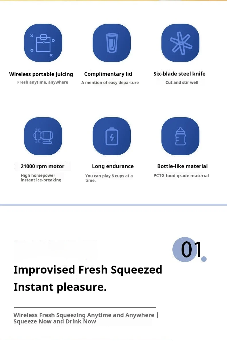 Custom Logo 6-Blade Mini Portable Electric Fruit Juicer Hot Sell USB Rechargeable Juicer Blender with Cup for Car Use