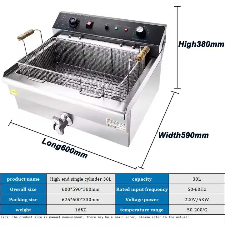 Premium Commercial Full-Size Electric Deep Fryer 30 Liters Professional Restaurant Industrial New Standing Fryer