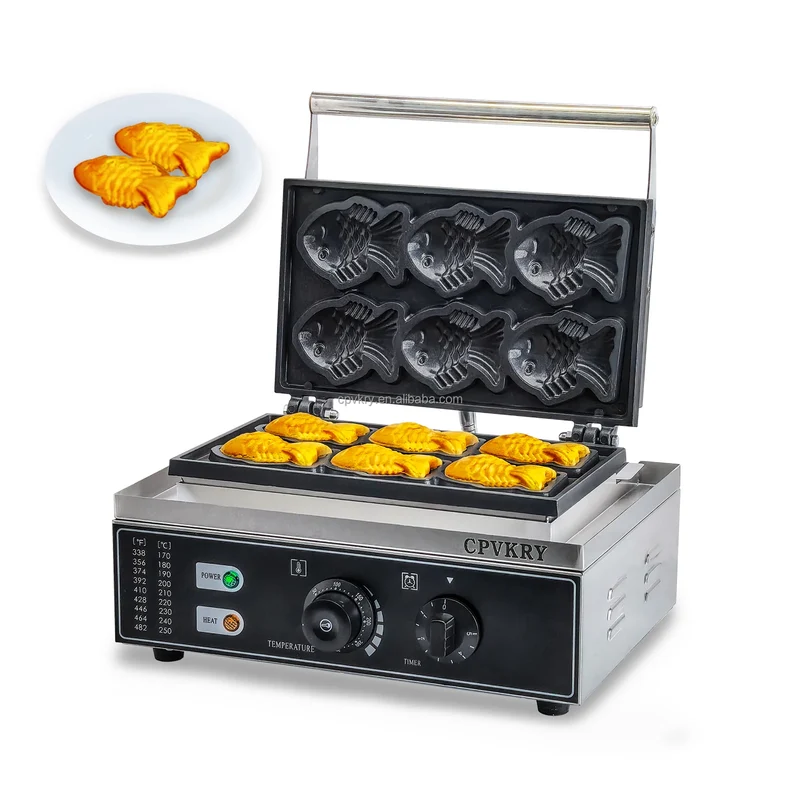 Taiyaki Electric 6 Slices Fish-Shaped Waffles 1400W Double-Sided Heating Stainless Steel Mini Waffle Machine Snack Machine