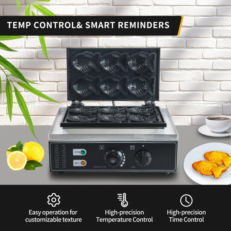 Taiyaki Electric 6 Slices Fish-Shaped Waffles 1400W Double-Sided Heating Stainless Steel Mini Waffle Machine Snack Machine