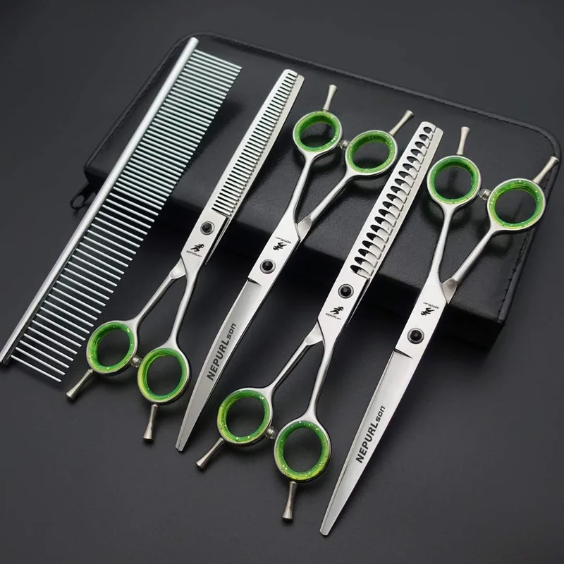 7.0 Inch Scissors Pet Grooming Dense Fishbown Teeth Scissors Set shear 4 Scissors in Set PTS-015